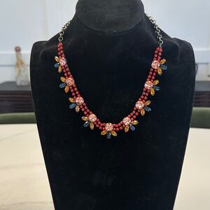 TOVA - Multicolour Crystal Floral Statement Necklace in Antique Silver - 18 in.